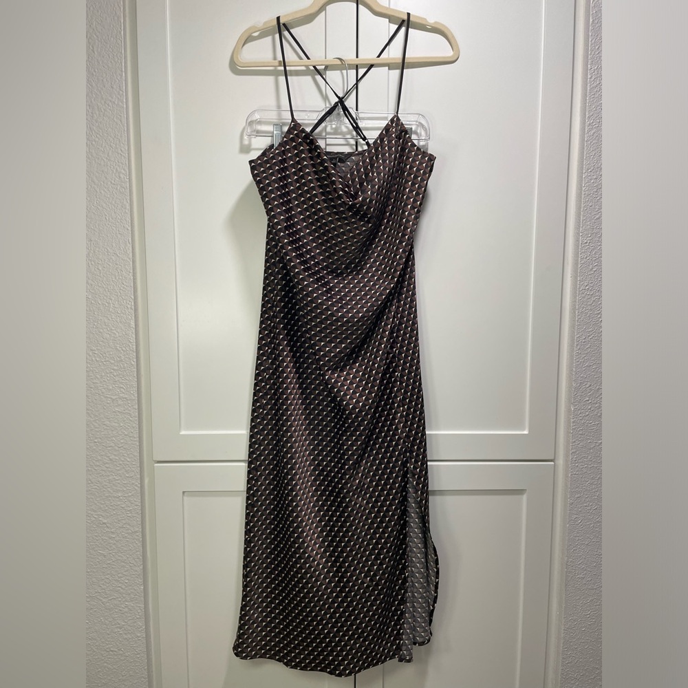 Banana Republic Black and Brown Patterned Midi Slip Dress